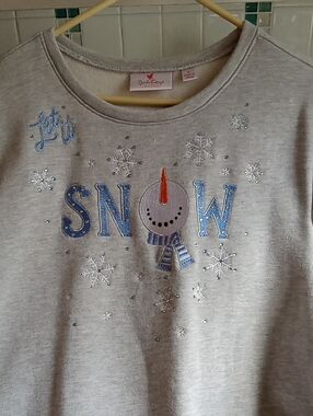 Quacker Factory Light Gray Sweatshirt with Embroidered Let It Snow on the front